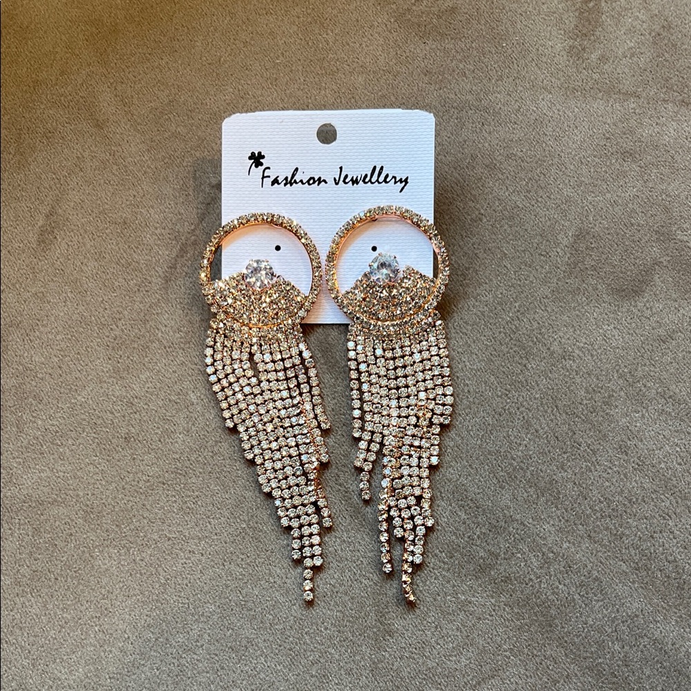Fashion Jewellry Rose-Gold Crystal Cascade Fringe Earrings costume jewelry